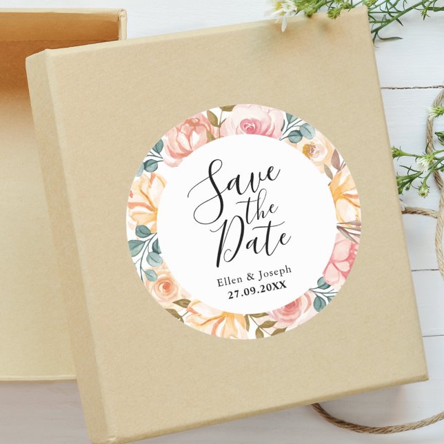 Elegante Wildblume Custom Wedding Save the Date Runder Aufkleber (Von Creator hochgeladen)