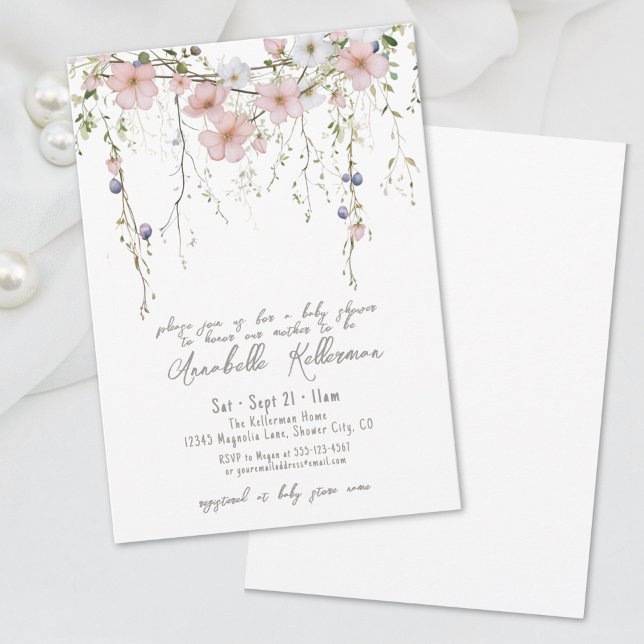 Elegante Wildblume Floral Baby Dusche Einladung (Elegant Wildflower Floral Baby Shower Invitation)