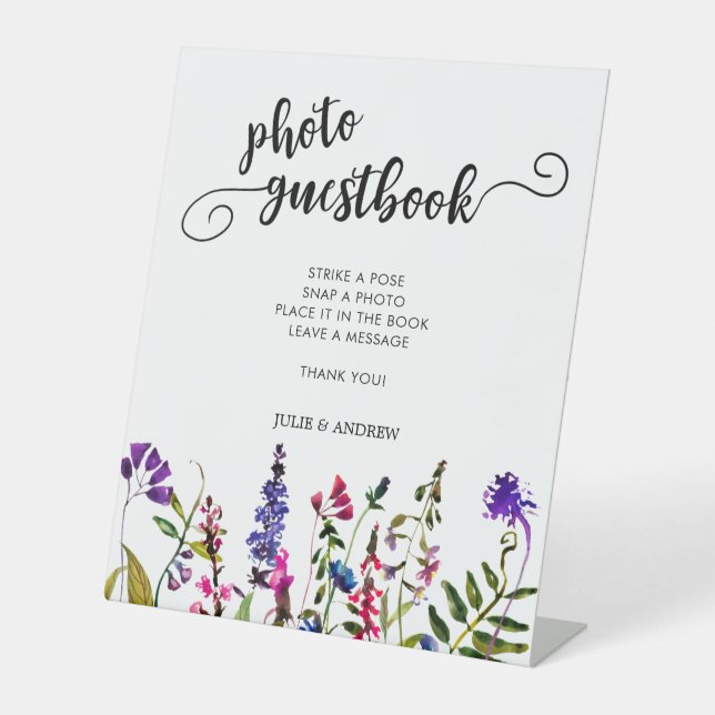 Elegante Wildblume Foto Gästebuch Pedestal Sign Sockelschild (Vorderseite)