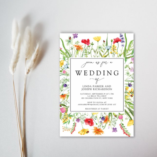 Elegante Wildblume Frame Calligrafy Wedding Einladung (Von Creator hochgeladen)