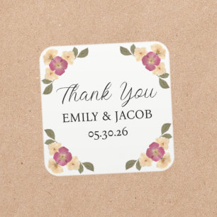 Elegante Wildblume Garden Boho Wedding Vielen Dank Quadratischer Aufkleber