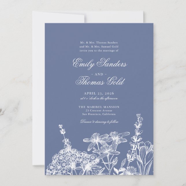 Elegante Wildblume Garden Script Hochzeit Einladung (Vorderseite)