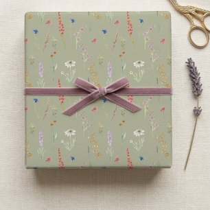Elegante Wildblume Gartengarten Grün Geschenkpapier