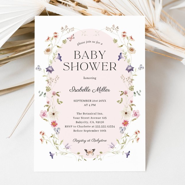 Elegante Wildblume Girl Baby Shower Einladung (Elegant Wildflower Girl Baby Shower Invitation)