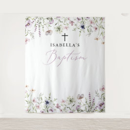 Elegante Wildblume Girl Baptism Foto Hintergrund Wandteppich