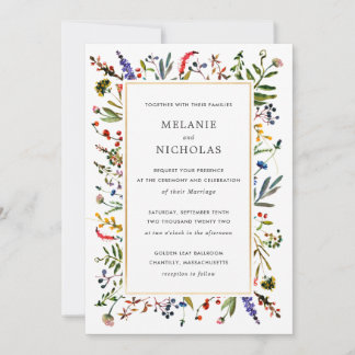 Elegante Wildblume + Golddecke Einladung