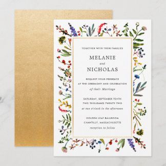 Elegante Wildblume + Goldene Hochzeit Einladung