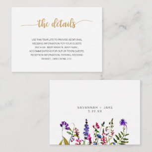 Elegante Wildblume Goldene Hochzeit Infokarte Begleitkarte