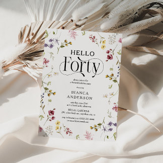 Elegante Wildblume 'Hallo Vierzig' 40. Geburtstag Einladung