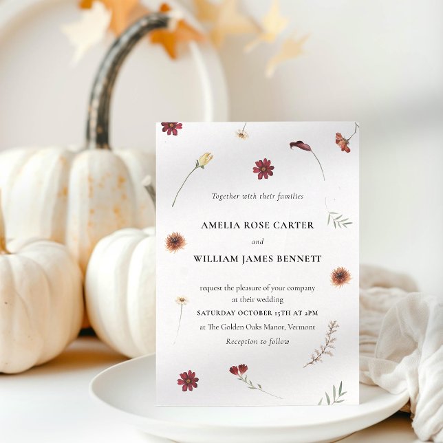 Elegante Wildblume Herbst Hochzeit im Herbst Einladung (Elegant Watercolor Fall Autumn Wildflower Wedding Invitation)