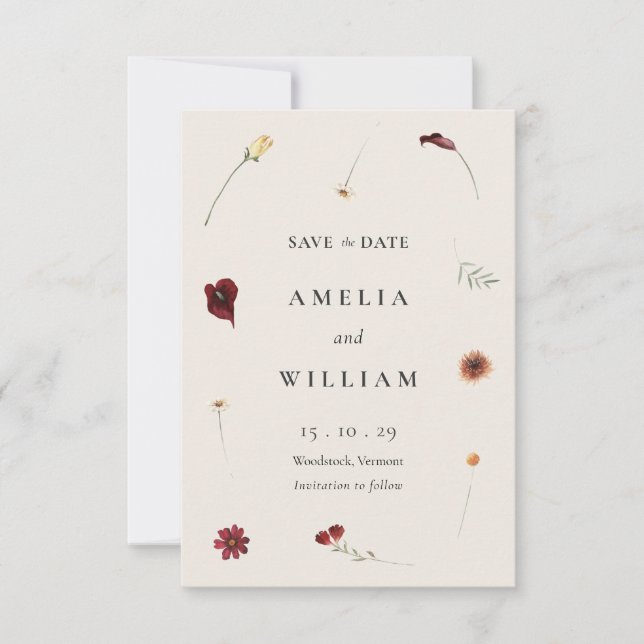 Elegante Wildblume Herbst Hochzeit im Herbst Save The Date (Vorderseite)