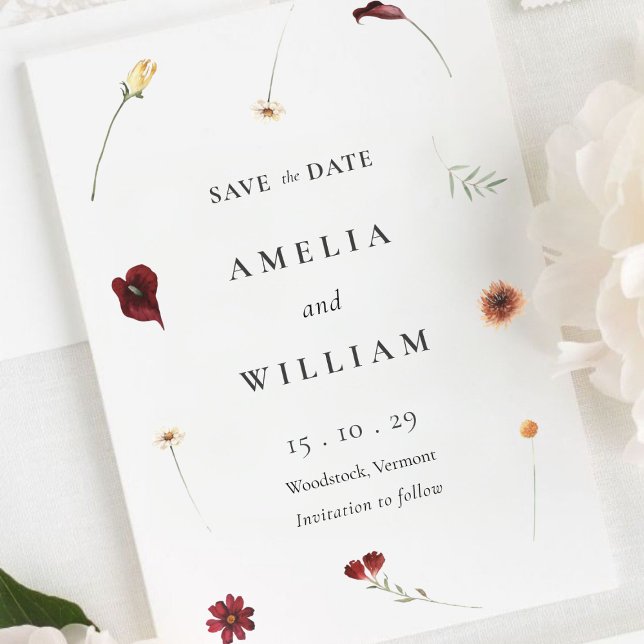 Elegante Wildblume Herbst Hochzeit im Herbst Save The Date (Elegant Watercolor Fall Autumn Wildflower Wedding Save The Date)