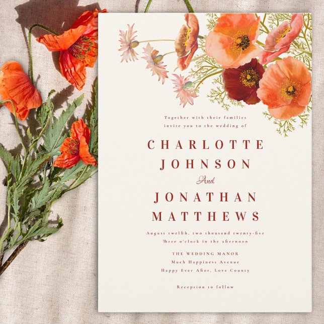 Elegante Wildblume Hochzeit im Herbst Einladung (Modern watercolor floral wedding invitation)