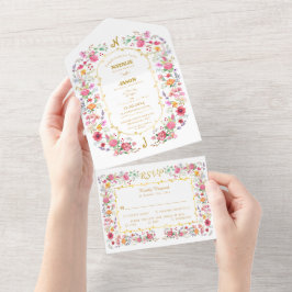 Elegante Wildblume Hochzeit im Wilhelm Garten All In One Einladung