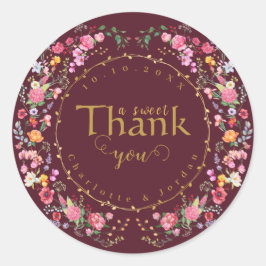 Elegante Wildblume Hochzeit im Wilhelm Garten Runder Aufkleber