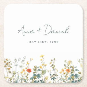 Elegante Wildblume Hochzeit Rechteckiger Pappuntersetzer