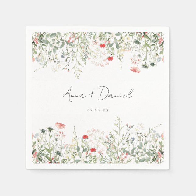 Elegante Wildblume Hochzeit Serviette (Vorderseite)