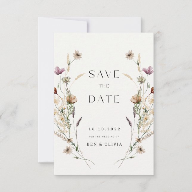 Elegante Wildblume Hochzeit Speichern Sie die Datu Save The Date (Vorderseite)