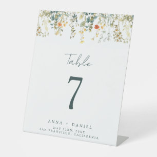Elegante Wildblume Hochzeit Tischnummer Sockelschild