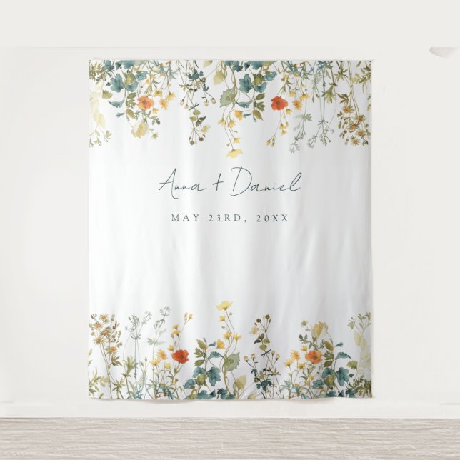 Elegante Wildblume Hochzeit Wandteppich (Vorderseite)