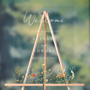 Elegante Wildblume Hochzeit Willkommen Acrylschild