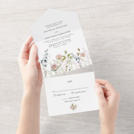 Elegante Wildblume in einer Hochzeit All In One Einladung