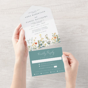 Elegante Wildblume in einer Hochzeit All In One Einladung