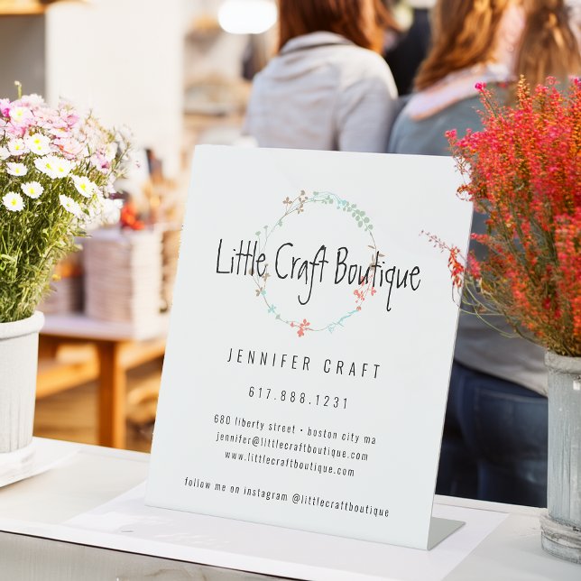 Elegante Wildblume Kunst, Dichtung und Musik Sockelschild (Elegant Wildflower Line Art Wreath Pedestal Sign)