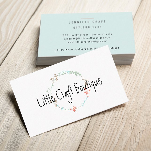 Elegante Wildblume Kunst, Dichtung und Musik Visitenkarte (Elegant Wildflower Line Art Wreath Business Card)