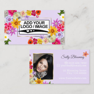 Elegante Wildblume Light Lilac mit Logo und Foto Visitenkarte