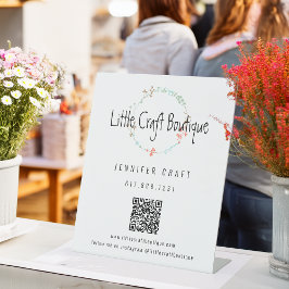 Elegante Wildblume Line Art Wreath QR Code Sockelschild