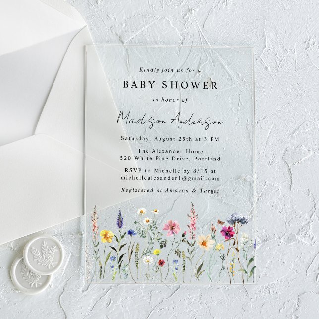 Elegante Wildblume Meadow Baby Shower Acryleinladungen (Von Creator hochgeladen)
