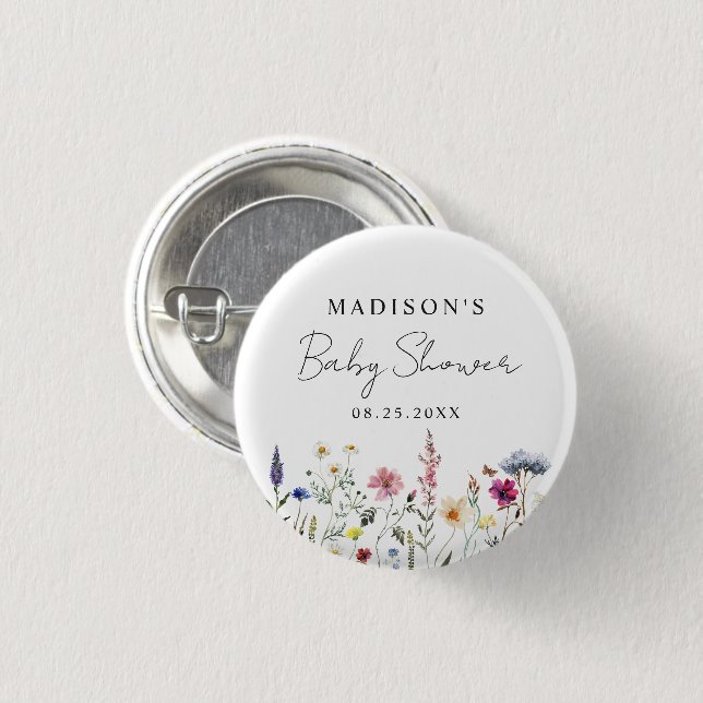 Elegante Wildblume Meadow Baby Shower Button (Vorne & Hinten)