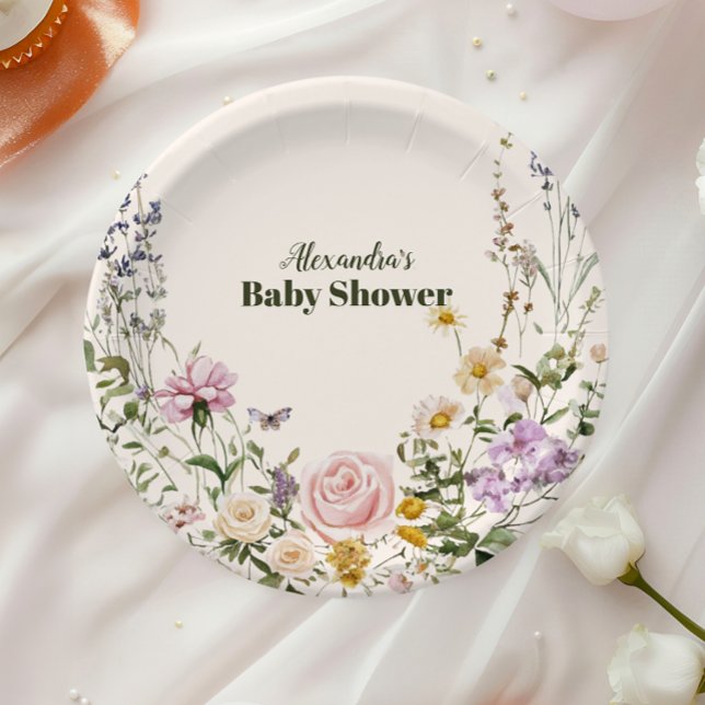 Elegante Wildblume Meadow Baby Shower Pappteller (Von Creator hochgeladen)