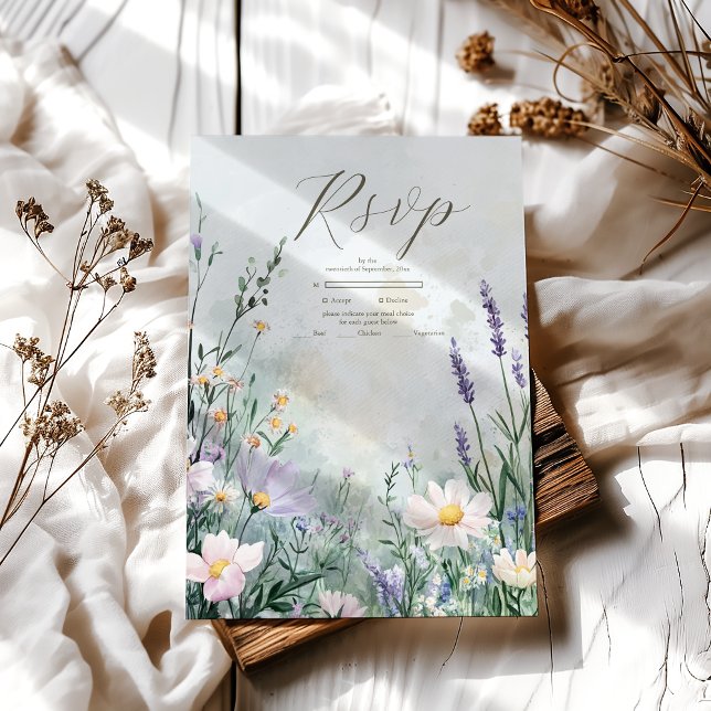 Elegante Wildblume Meadow Blush Pink Wedding RSVP Karte (Von Creator hochgeladen)