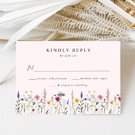 Elegante Wildblume Meadow Blush Pink Wedding RSVP Karte