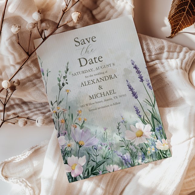 Elegante Wildblume Meadow Blush Pink Wedding Save The Date (Von Creator hochgeladen)