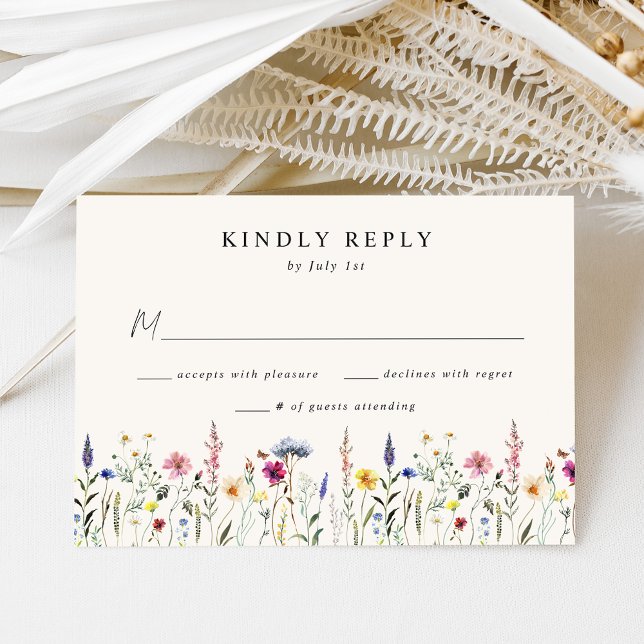 Elegante Wildblume Meadow Cream Wedding RSVP Karte (Von Creator hochgeladen)