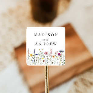 Elegante Wildblume Meadow Wedding Quadratischer Aufkleber