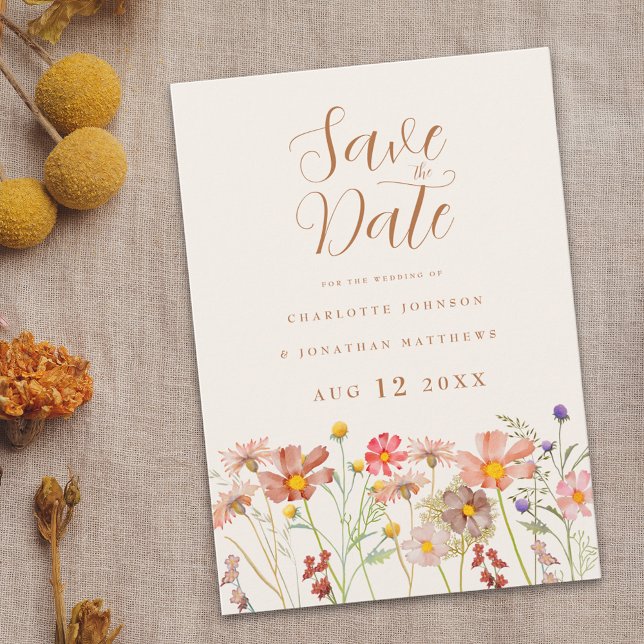 Elegante Wildblume Meadow Wedding speichern das Da Save The Date (Boho chic Wildflower meadow Wedding save the date invitation watercolor florals fall colors)