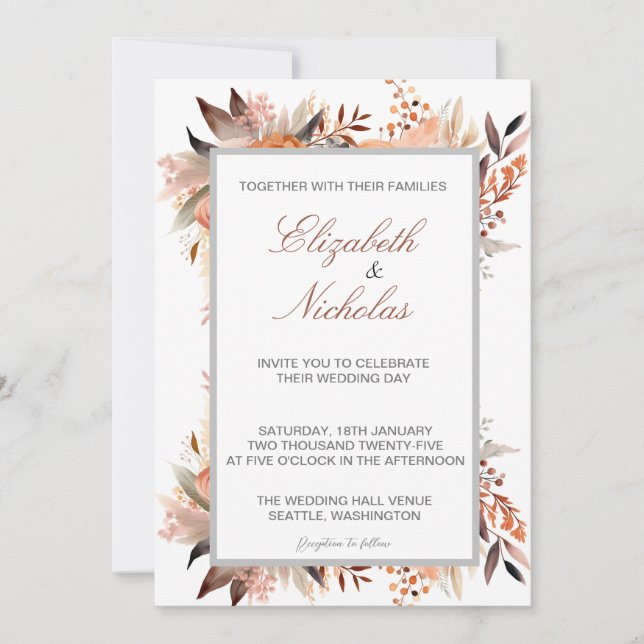 Elegante Wildblume Minimalistische Hochzeitseinlad Einladung (Vorderseite)