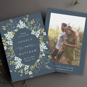 Elegante Wildblume Oval Frame Wedding Foto Navy Save The Date