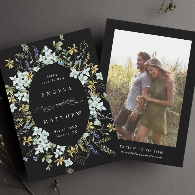 Elegante Wildblume Oval Rahmen Hochzeitszitz Foto  Save The Date (Von Creator hochgeladen)