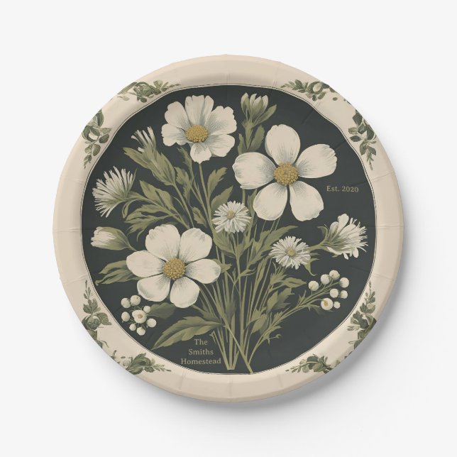 Elegante Wildblume Pappteller (Vorderseite)