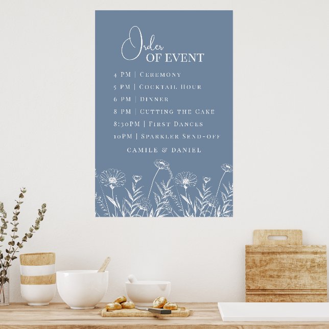 Elegante Wildblume Periwinkle Wedding Poster (Küche)