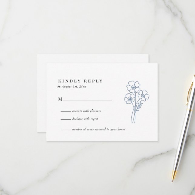 Elegante Wildblume Periwinkle Wedding RSVP Karte (Vorderseite/Rückseite Beispiel)