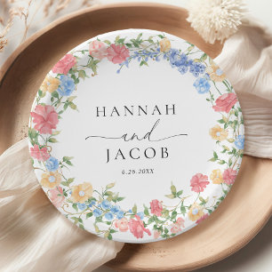 Elegante Wildblume Personalisiert Hochzeit Pappteller