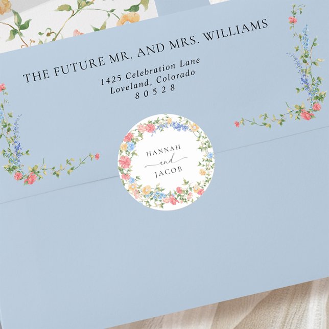 Elegante Wildblume Personalisiert Wedding Envelope Runder Aufkleber (Von Creator hochgeladen)