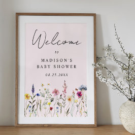 Elegante Wildblume Pink Baby Dusche Begrüßungszeic Poster