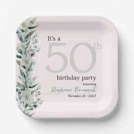 Elegante Wildblume Pink Überraschung 50. Geburtsta Pappteller